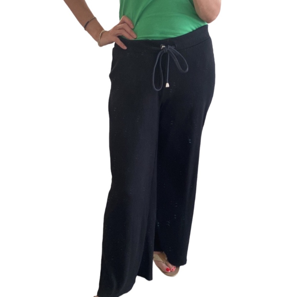 Zara Collection Black Stretch Jersey Wide Straight Leg Pants Size S
